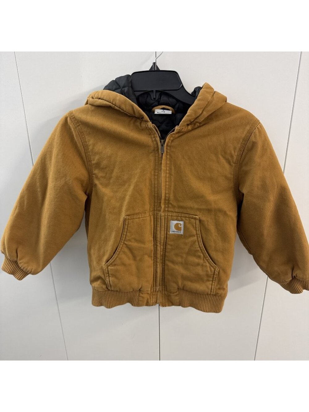 Carhartt Jacket Boys Small (7-8) Duck Canvas Hooded Quilted Insulated